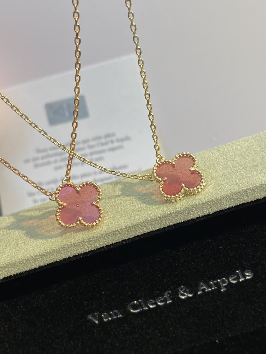 Van Cleef & Arpels Alhambra Pink Enamel Gold Pendant Necklace